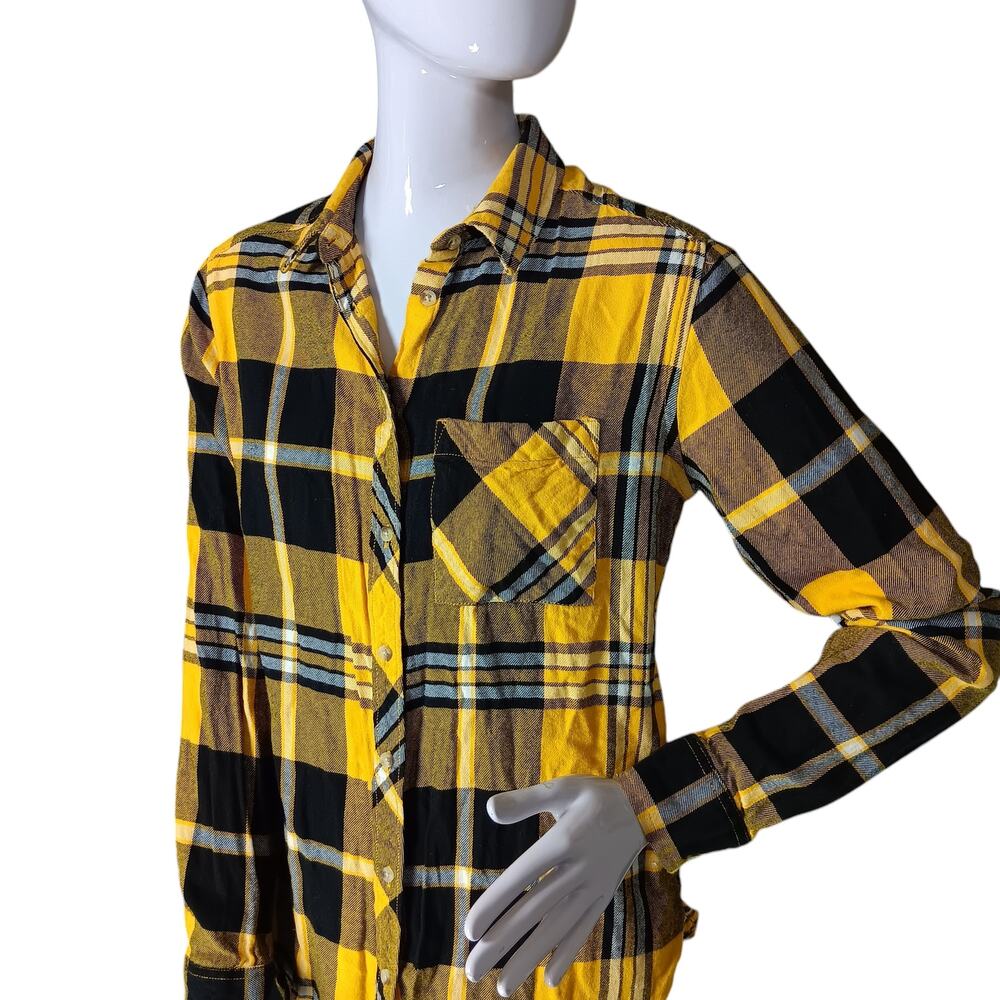 Arizona Jean Co. Flannel Shirt Size Small Yellow and Black Plaid Long Sleeve